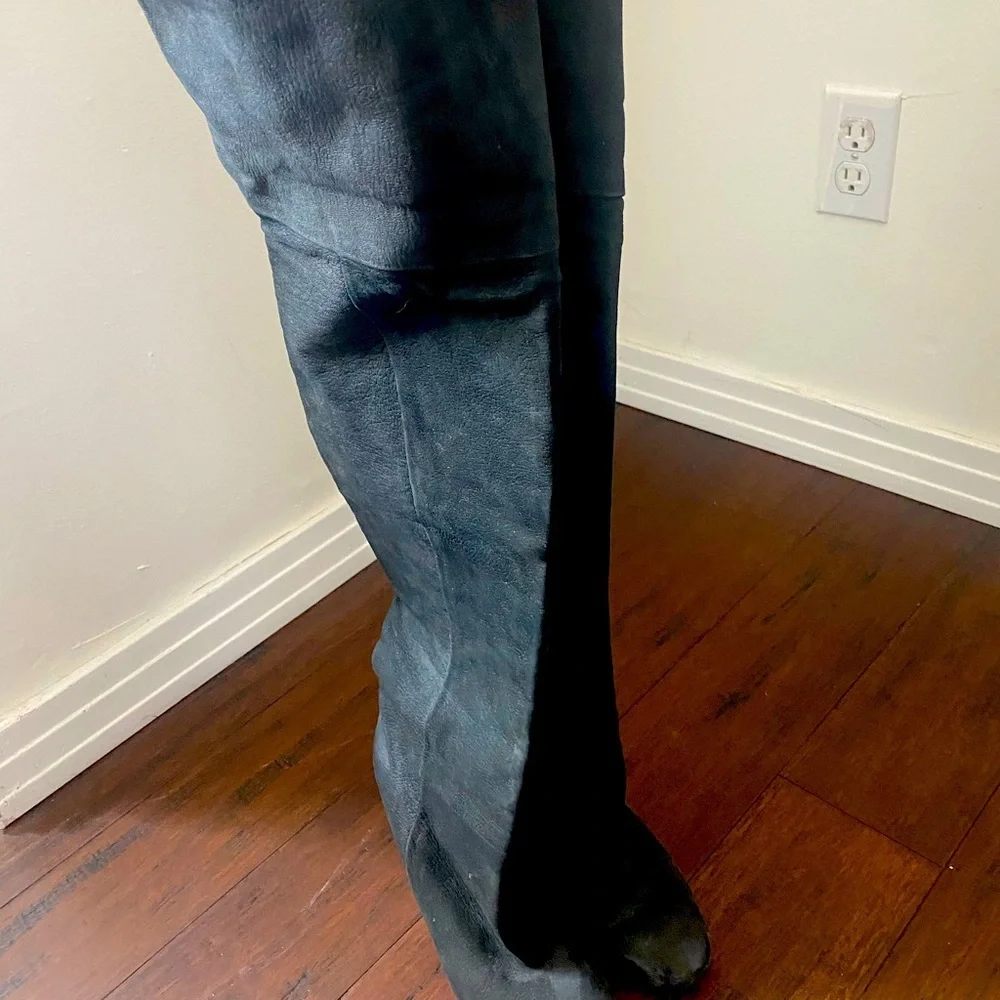 Black leather wedge boots